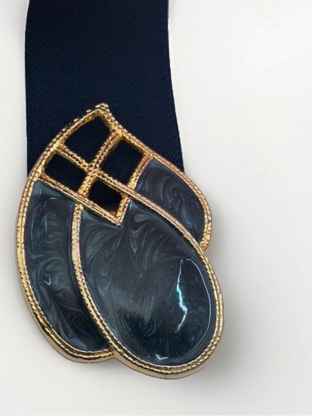Vintage 80s Day-Lor Navy Stretch Belt Ornate Gold & Enamel Sz Medium - Picture 5 of 8